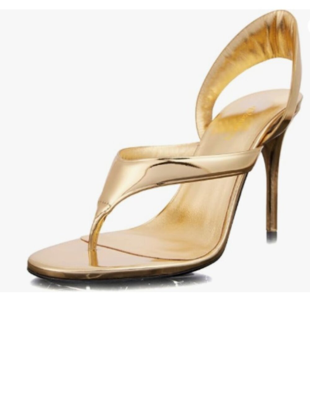 Wansseny Gold Open Split Toe Slip on Slingback Thong Sandal Stiletto Heel Shoes